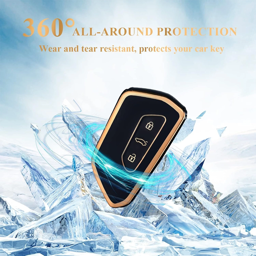 جراب ريموت مفتاح سيارة TPU متوافق مع السيارة -سيارة فولكس فاجن جولف 8 سيات ليون تاراكو اتيكا سكودا اوكتافيا كوبرا فورمينتور بورن، أسود ذهبي